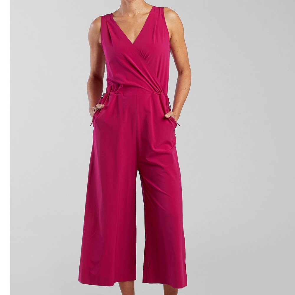 Title Nine Jumpsuit M Pink Nimblene Surplice Round Trip Sleeveless Wide Leg